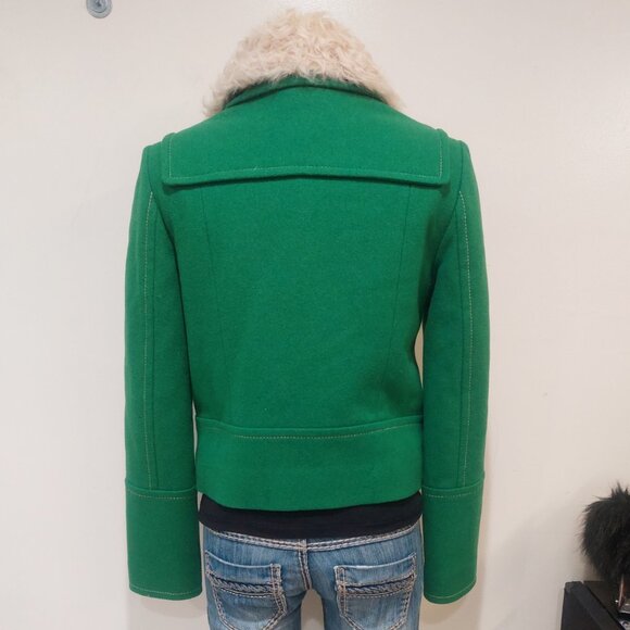 💥ABSOLUTELY STUNNING💥Wool & Curly Shearling Fur Military Jacket in Green - Picture 5 of 16
